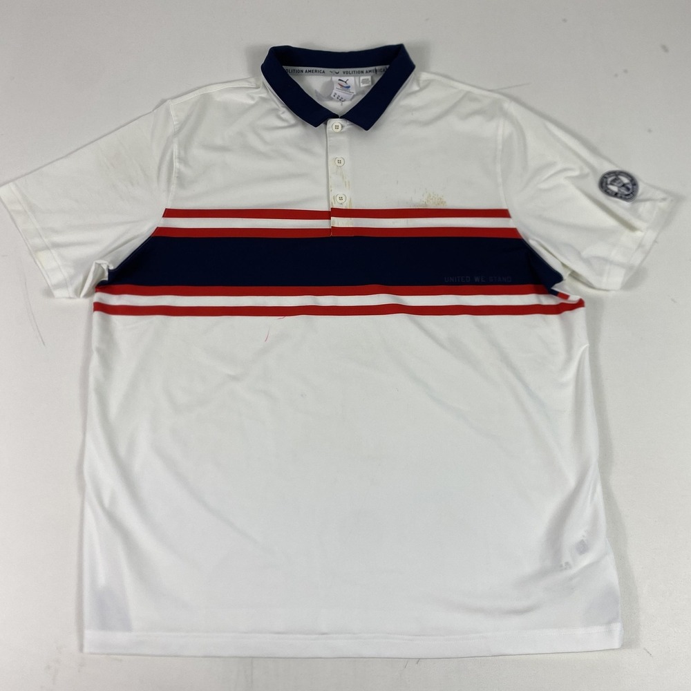 Puma Volition America Polo Shirt Mens XL White Stripe Golf United We Stand USA